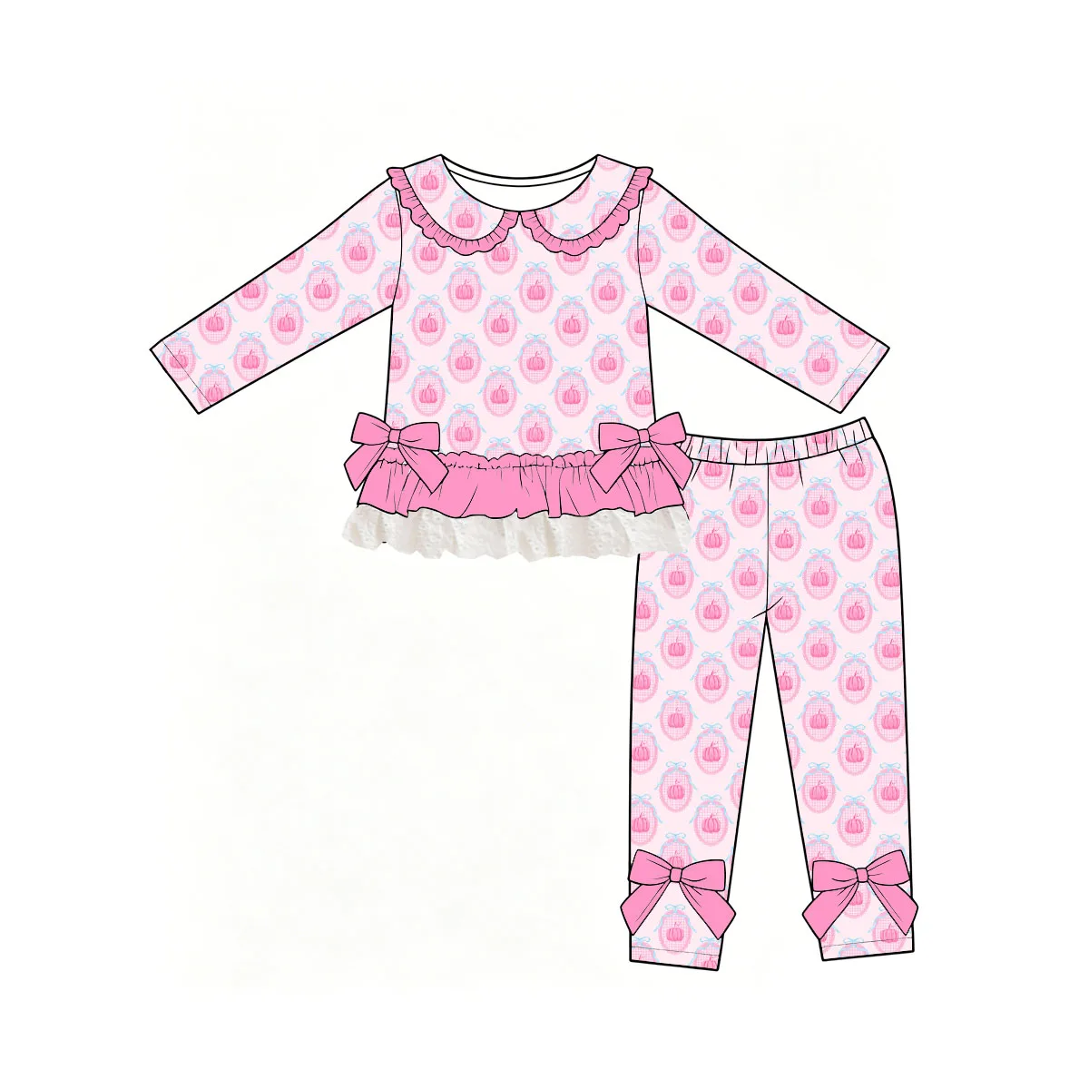 New Girls Pink Pumpkin Halloween Outfit Baby Zip Romper Ruffle Girls Twirl Dress Kids Fall Pajamas Set Matches Robe