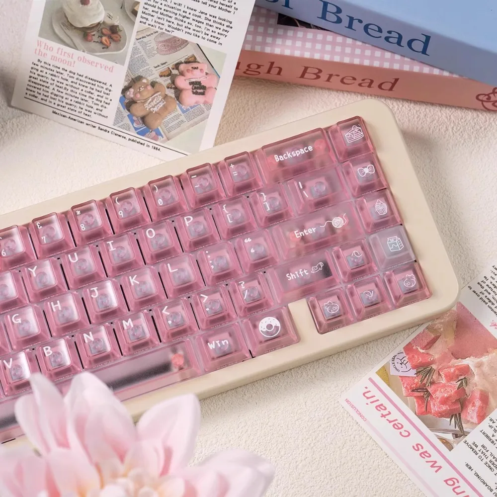 

Набор полупрозрачных колпачков Pink Mist, 136 клавиш, милый матовый колпачок для клавиатуры на заказ, игровой колпачок с вишневым профилем для механической клавиатуры