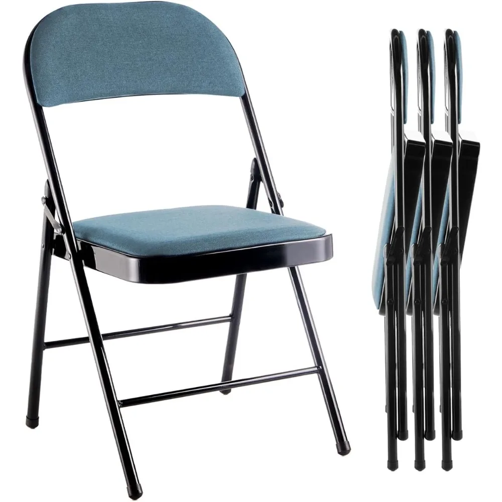 

Folding Chairs Deluxe Fabric Upholstered Metal Frame Dining Chairs Indoor Outdoor Garden Party Banquet(4,Denim Blue)