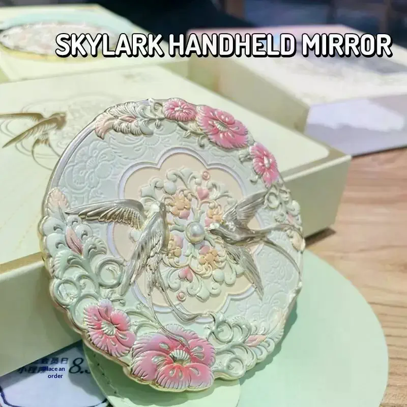 1Pcs Bird Metal Makeup Mirror Emboss Flower Pattern Cosmetic Mirror Exquisite Portable Chinese-style Makeup Mirror