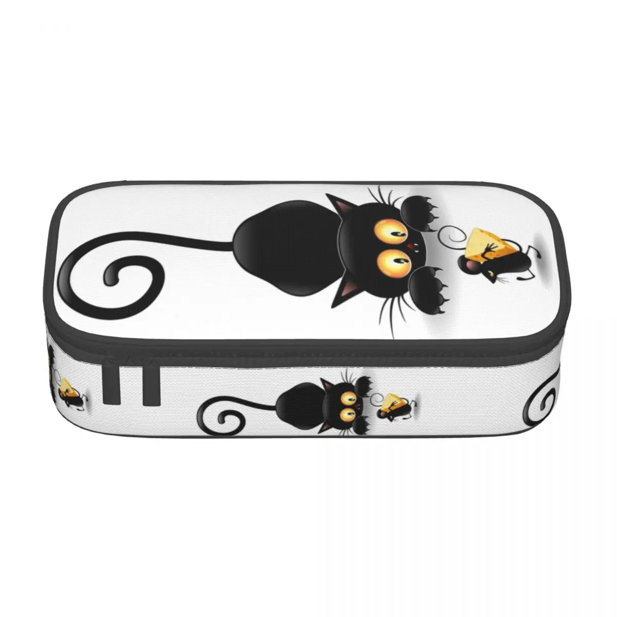 Custom Amusing Black Cat Pencil Case for Boys Gilrs Large Storage Animal Cartoon Kitten Pen Box Bag School Accessories