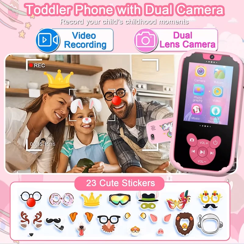 Teléfono inteligente para niños, juguetes educativos, cámara Dual, reproductor de música, teléfono para bebé con memoria de 8G, juego de aprendizaje para edades de 3 a 12 años, regalos de cumpleaños