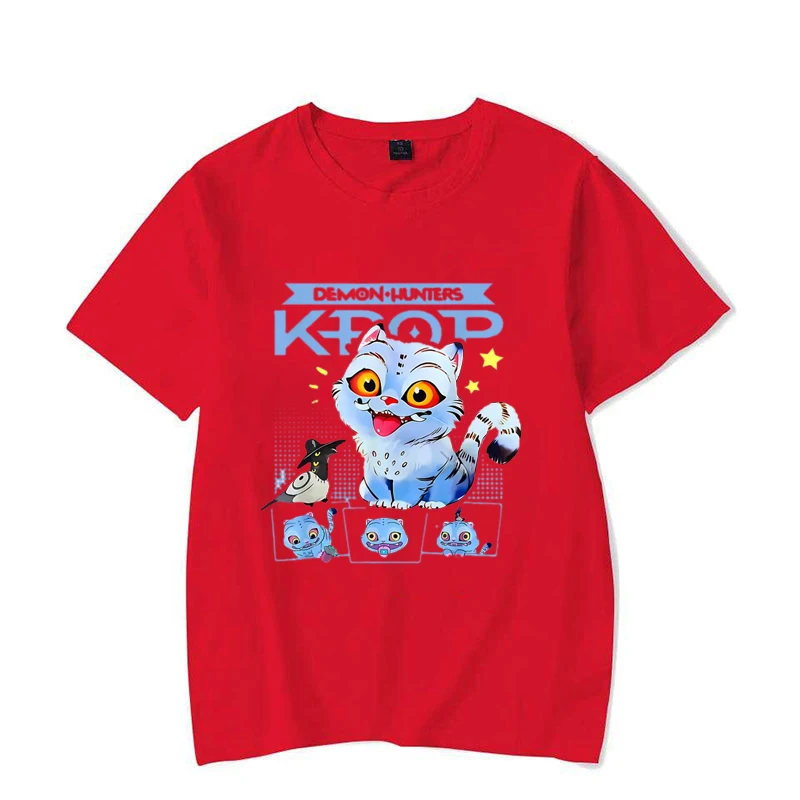 Hot Kpop Demon Hunter T-shirts Summer New Cute Tiger Print Breathable T Shirt Men And Women Round Neck Casual Soft Tops