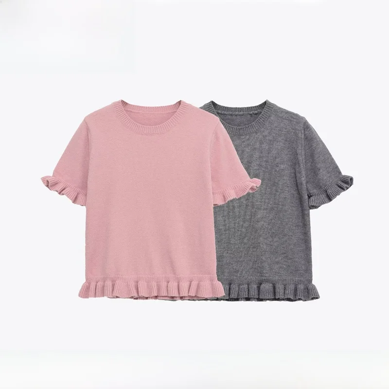 

Новая женская повседневная вязаная толстовка EVEA с коротким рукавом, многослойным декором, из полиэфирного волокна, для девочек-подростков, модная