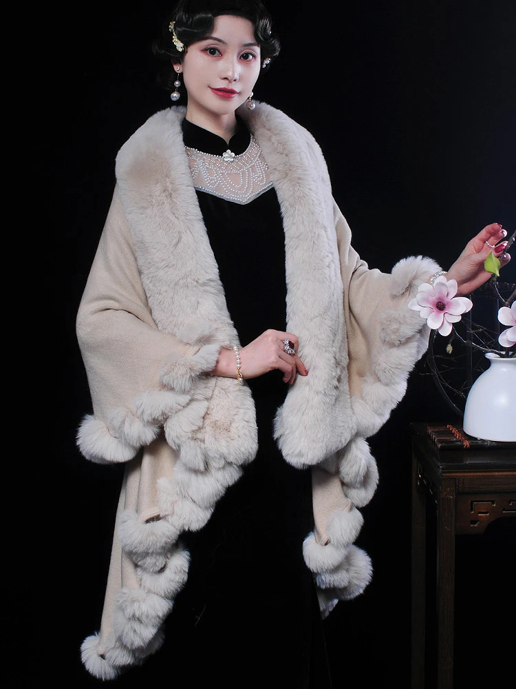 Environmentally Friendly Rabbit Fur Shawl Qipao Shawls Knitted Jacket Cardigan Cloak Cheongsam Cape Paired Thermal Shawl Coat