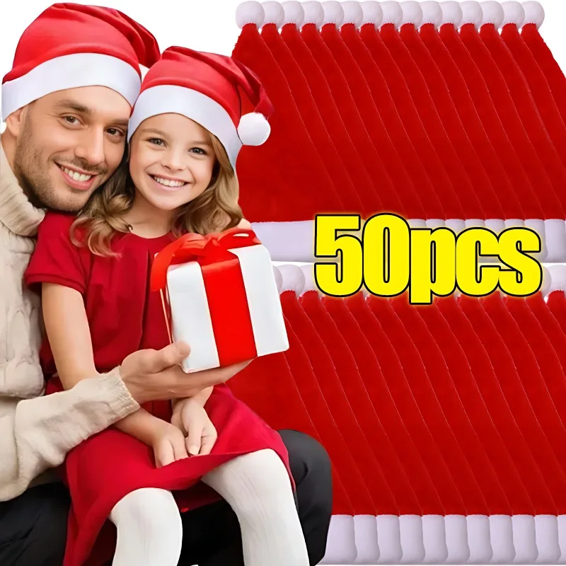 

50/1 шт. рождественские шапки для взрослых и детей нетканая красная шапка Санта-Клауса с Рождеством для дома, новогодние подарки, праздничные товары для вечеринок