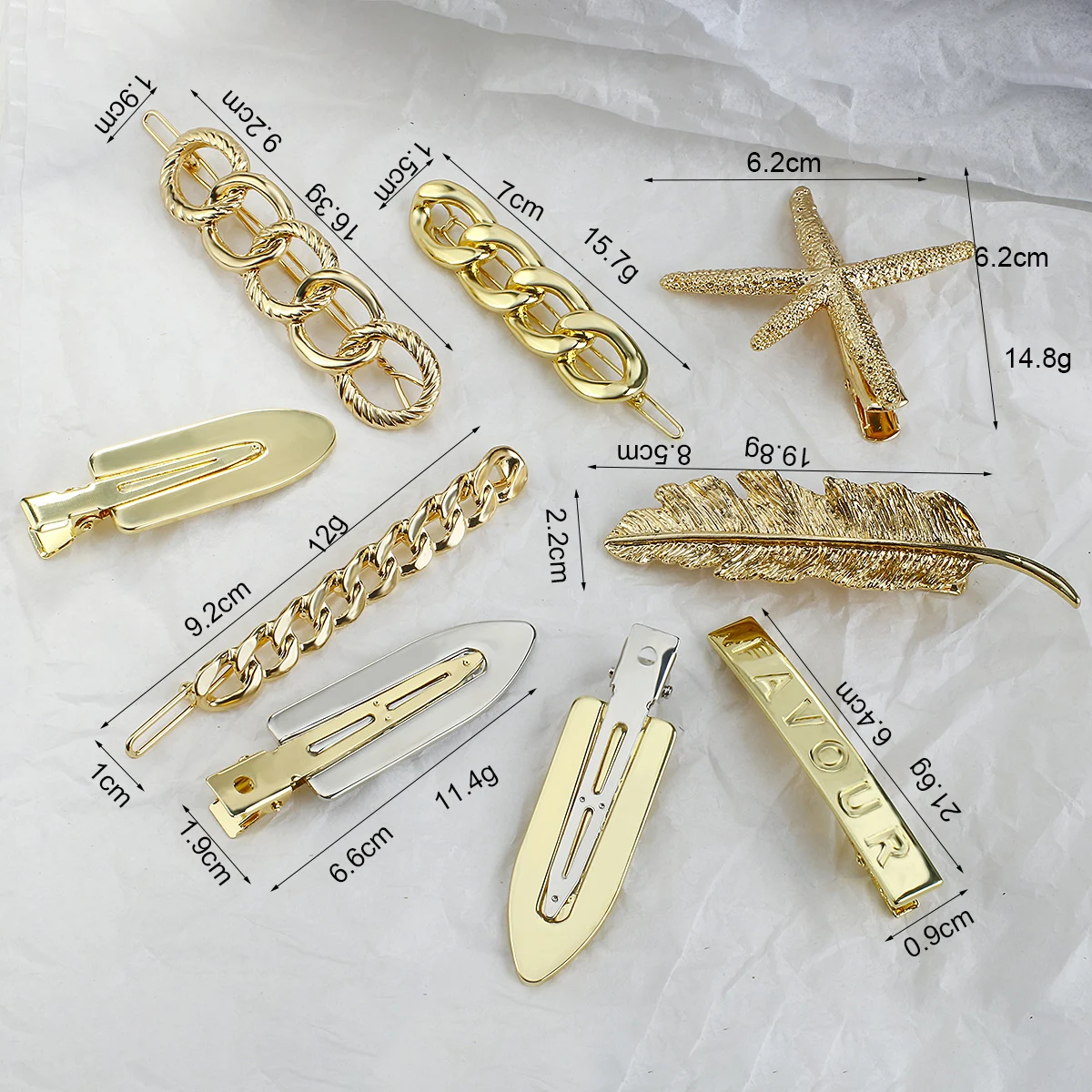 Gold Color Star Heart Leaf Chain Hair Clip Hairpin For Women Girls Punk Irregular Geometric Side Duckbill Clamp Hair Accessories