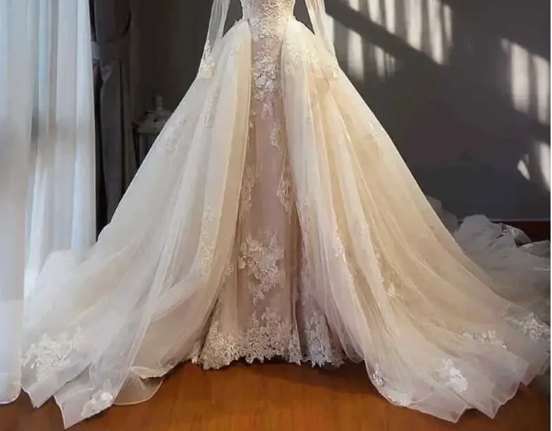 Vestidos de novia para mujer, falda desmontable hecha a medida, con Apliques de encaje, talla personalizada, novedad