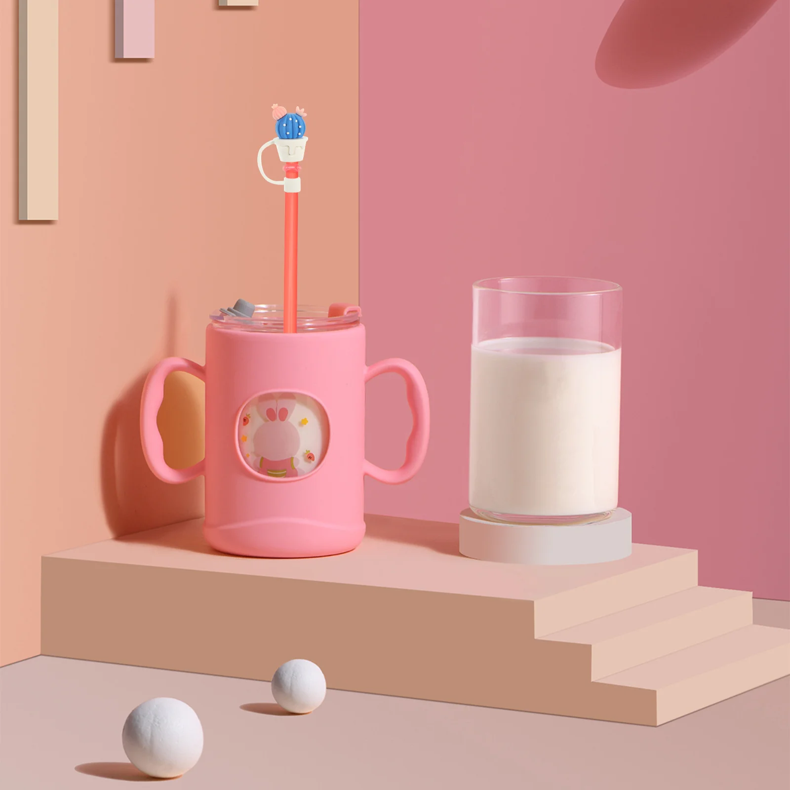 

12Pcs Cartoon Cactus Straw Caps Proof Straw Tips Covers for Camping Travel School Use Accessories Drinking Cover