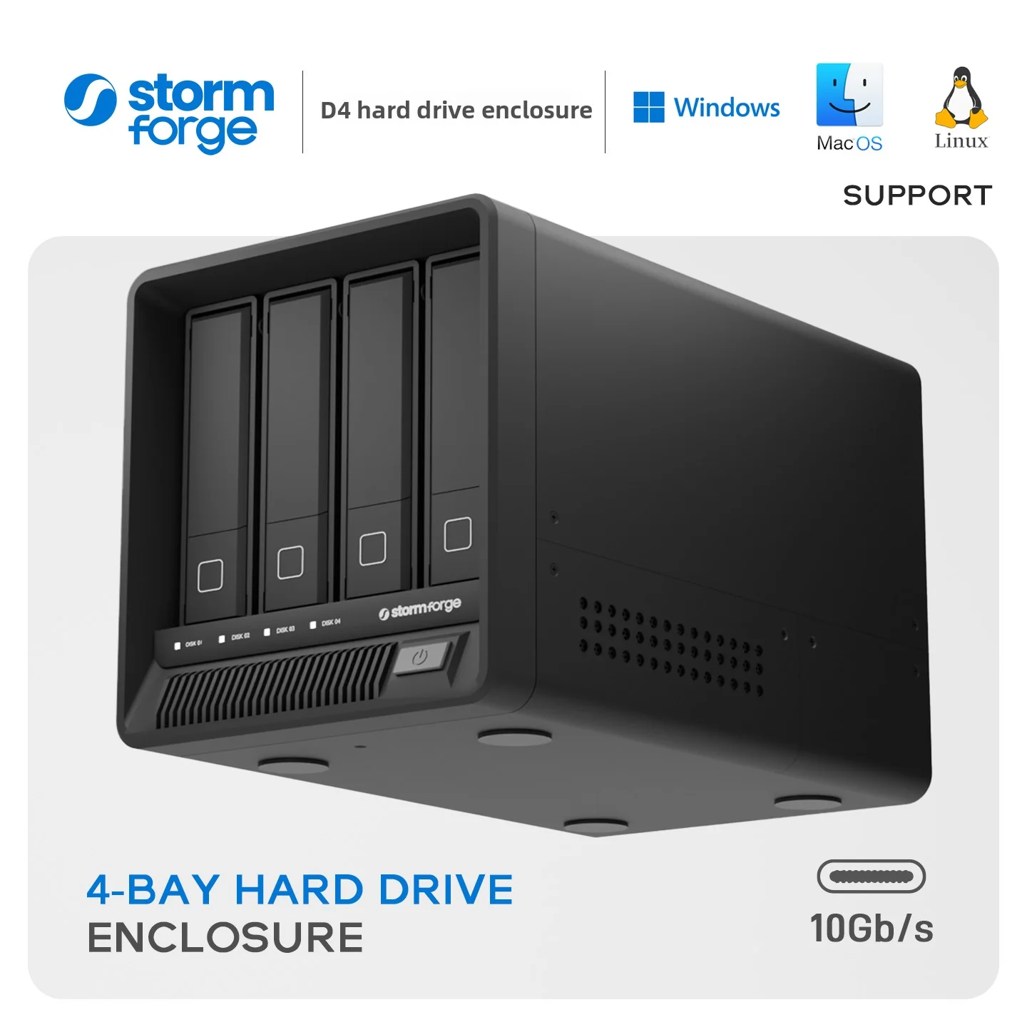 4-bay 10Gb External Hard Drive Enclosure, USB-C Interface, Feiniu Hard Drive Enclosure, Black Synology Hard Drive Enclosure, DAS