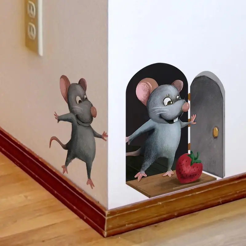 

Realistic Mouse Hole Wall Stickers For Corner Stairs Funny Home Decor 3D Pvc Opaque Wallpaper For Living Room Decoration