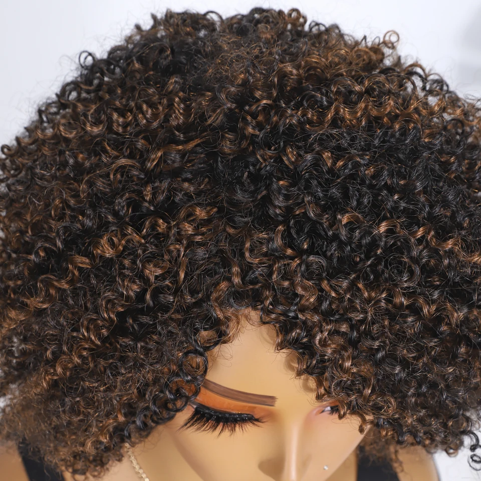 Curly Human Hair Wigs For Women P1B/30 Brown Highlight Colored Jerry Curl Brazilian Hair Wigs Short 100% Real Ready To Wear Wigs