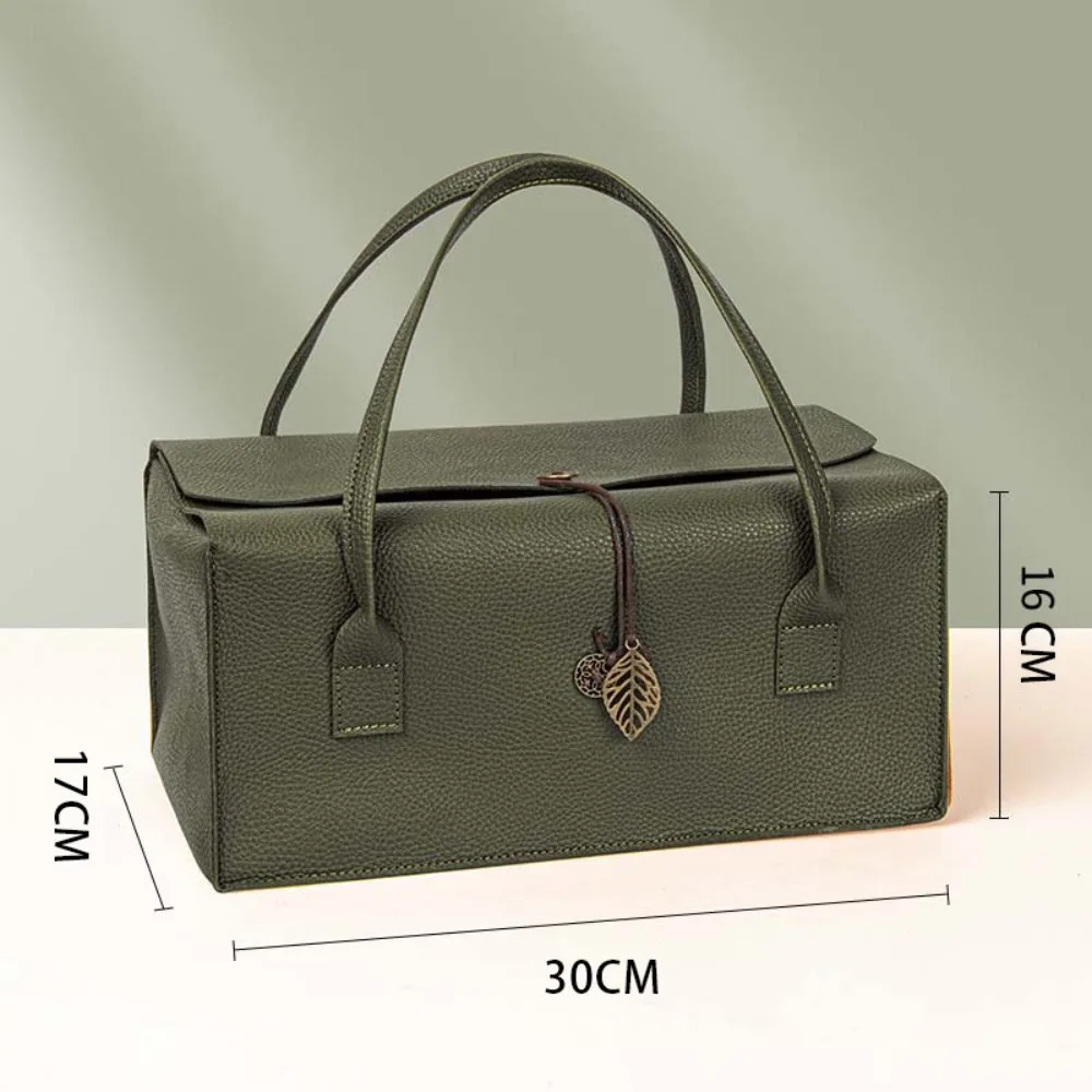 Faux Leather Material Gift Bag Handbag Large Capacity Handheld Structure Faux Leather Handbag Cuboid Shape Orange Color