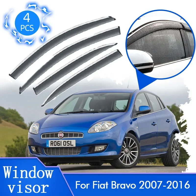 4x For Fiat Bravo Sport Ritmo 2007~2016 Door Sun Rain Window Visor Deflector Guards Awning Vent Cover Protector Auto Accessories