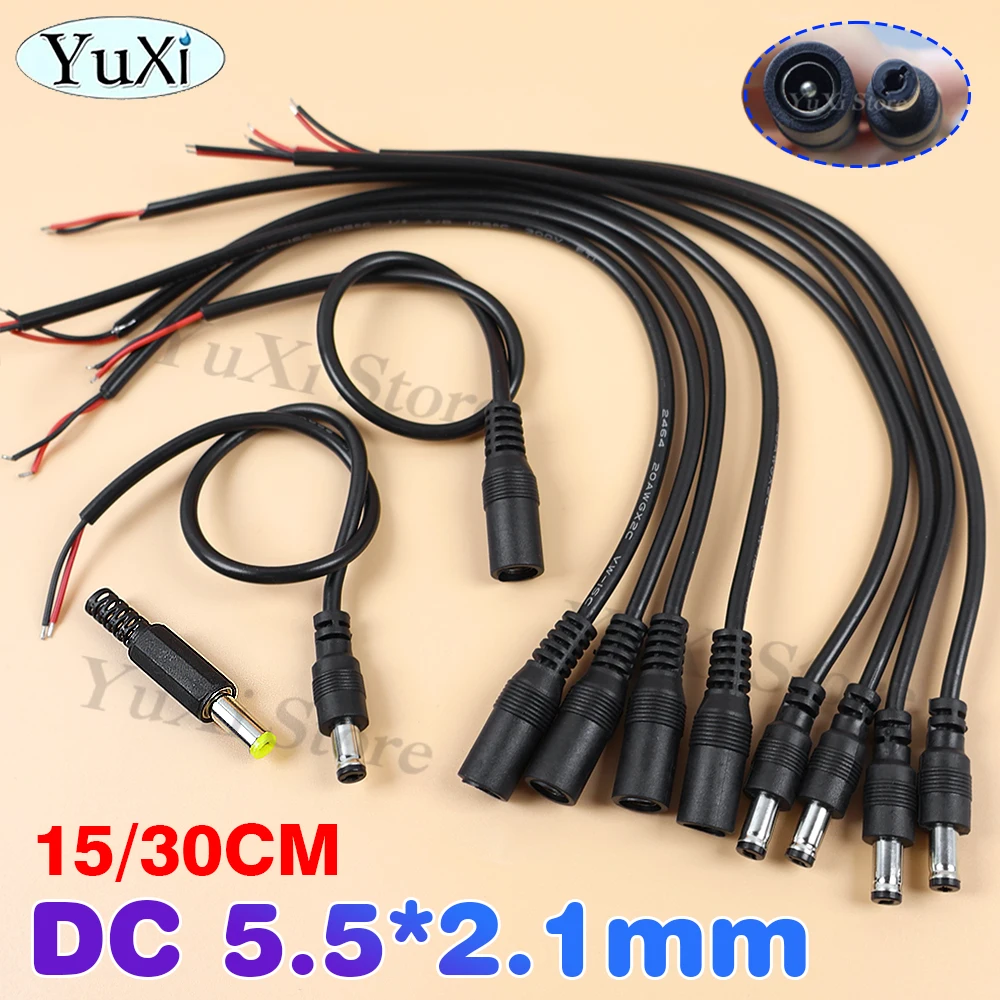 DC Power Supply Connector Cable 5.5x2.5mm Copper Cord 22AWG For 3528 5050 LED Strip Light Camera Male Female Wire Extension Cord