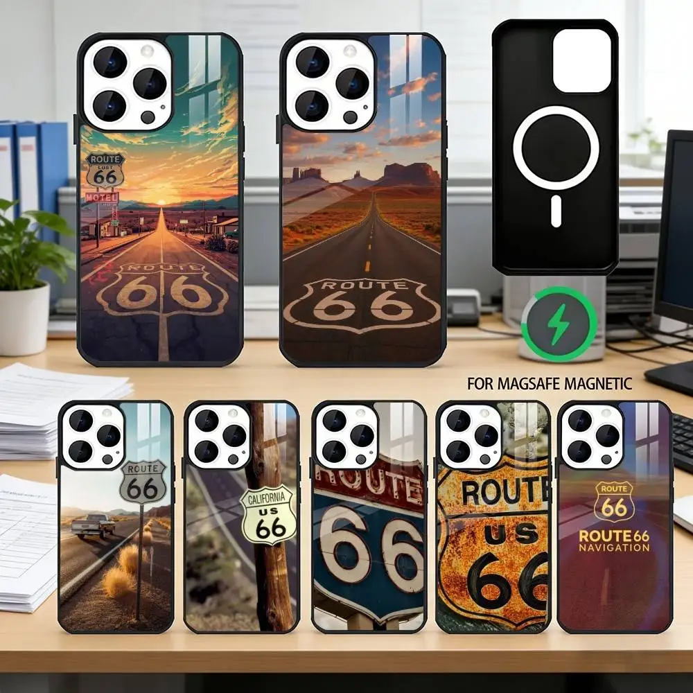

A-American R-Route 66 Phone Case For iPhone17,16,15,14,13,12,11 Plus,Pro Magnetic with Magsafe Wireless Charging