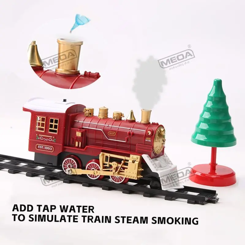 Battery Powered Christmas Electric Trains Toy with Light&Sound Kids Engineering Car Xmas Railway Track Vehicle Birthday Gift