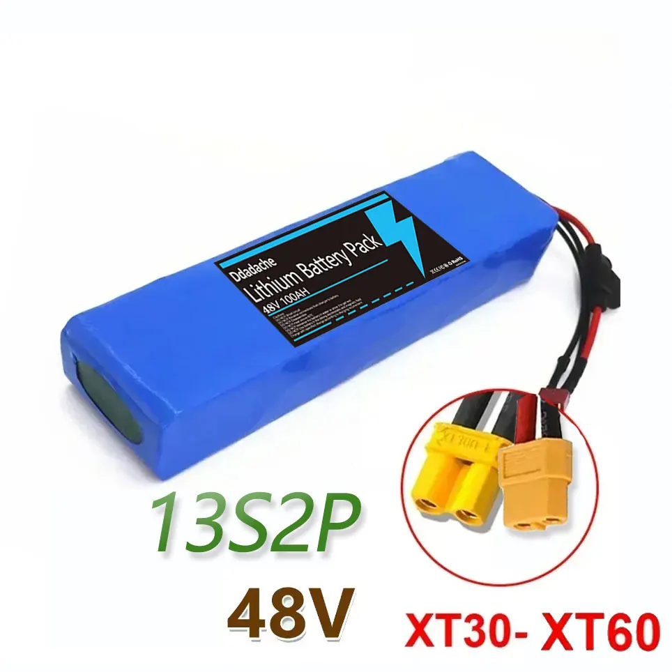 13S2P 48V 100000mAh 100Ah Lithium-ion batterijpakket met 250W 350W 500W 750W 1000W BMS en een gratis 54.6V oplader