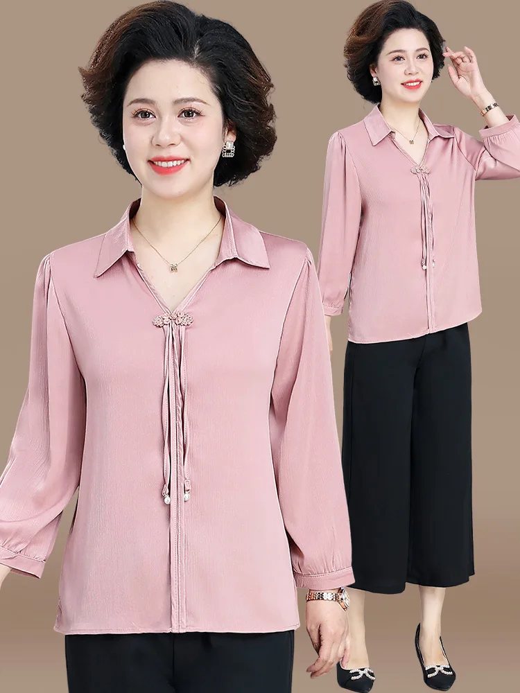 

Весенний модный комплект одежды для мам: новый китайский шифоновый топ элегантного дизайна для женщин среднего и старшего возраста