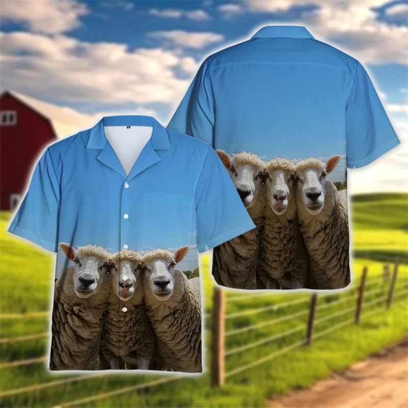 Farm Animal Zebra Giraffe Graphic Shirts For Men Clothes Kawaii Girls Short Sleeve Llama Animals Lapel Blouse  Funny Unisex Tops