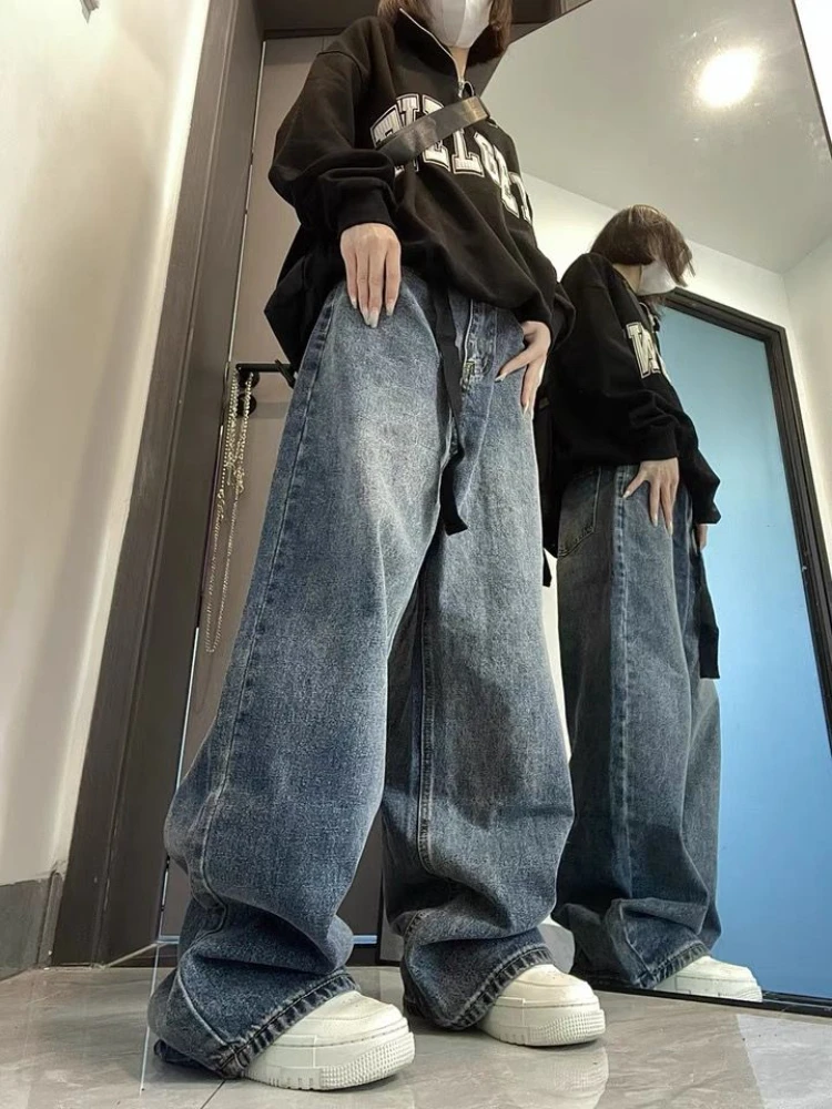 QWEEK Y2k Baggy Jeans Women Vintage High Waist Harajuku Wide Leg Pants Korean Streetwear Straight Casual Oversize Denim Trousers