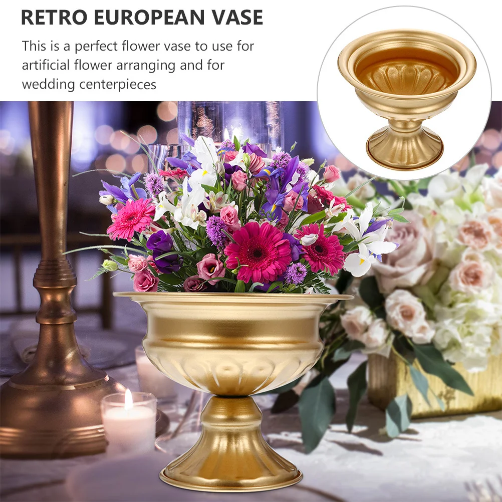 

1pc Iron Art Vase Retro European Style Golden Desktop Flower Vase For Home Decorative Arrangement Garden Adornment Metal