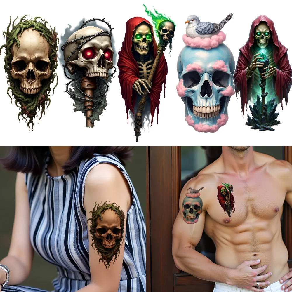 

3pcs Temporary Tattoo Fantasy Art Realistic Temporary Tattoos Skull Design Colorful Realism For Thighs Men Women