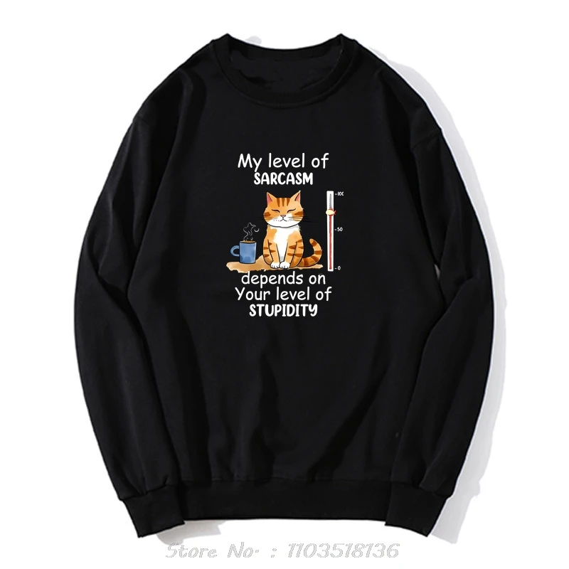 My Level Of Sarcasm Depends On Your Level Of Stupidity Graphic Hoodie Funny Cat Sweatshirt Fashion Harajuku Clothing Pullover