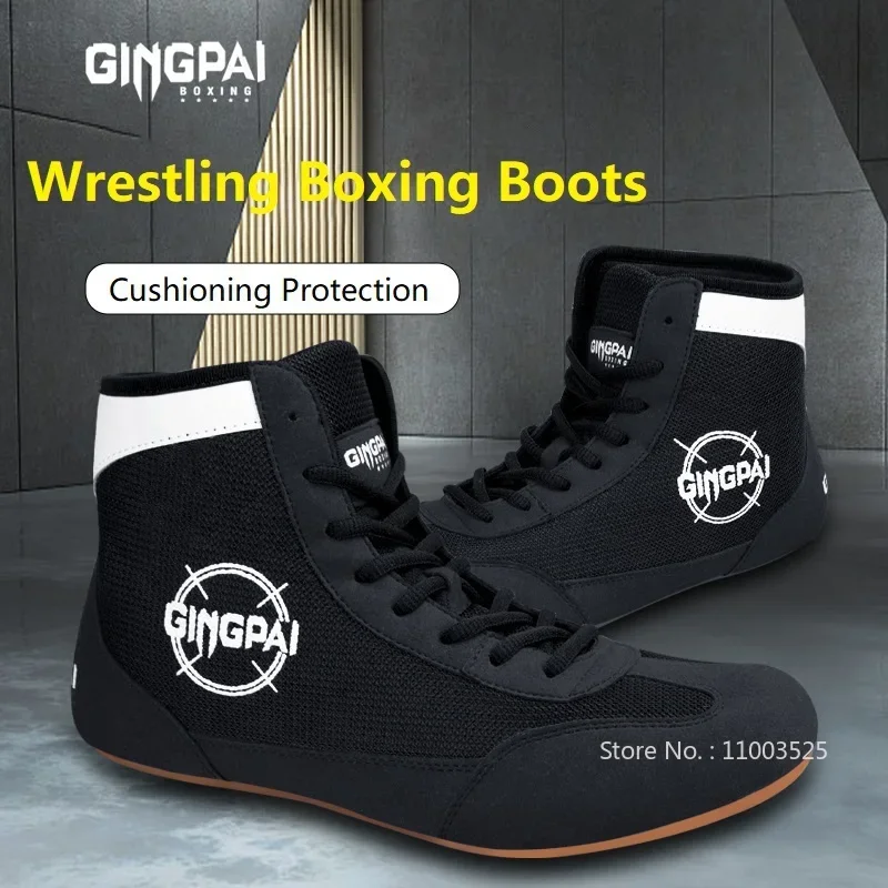 2025 New Wrestling Shoes for Men High Top Training Shoes Tendon At The End Leather Sneakers Anti-Slip Breathable Boxing Shoes