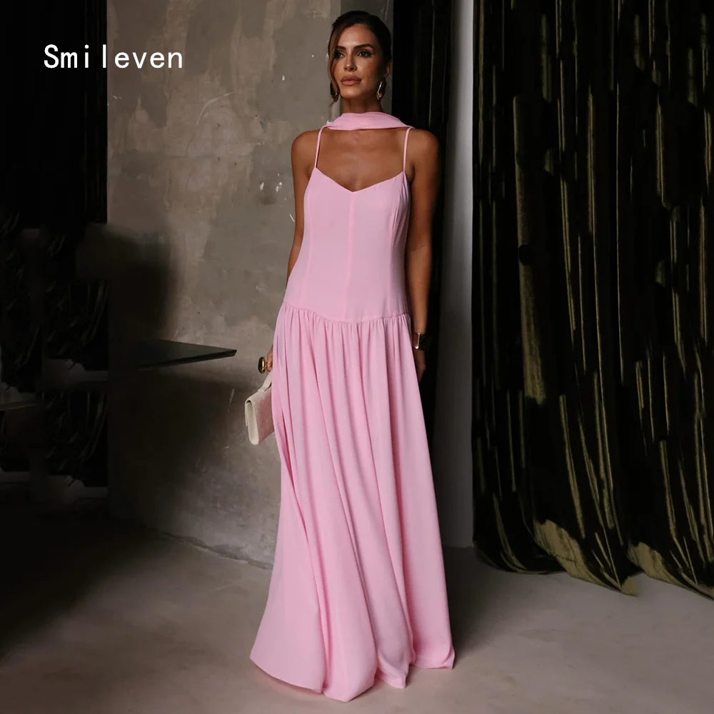

Smileven Simple Pink Straight Prom Dress Sweetheart Party Gowns Pleat Spaghetti Strap Formal Occassion Dress Customized 2026
