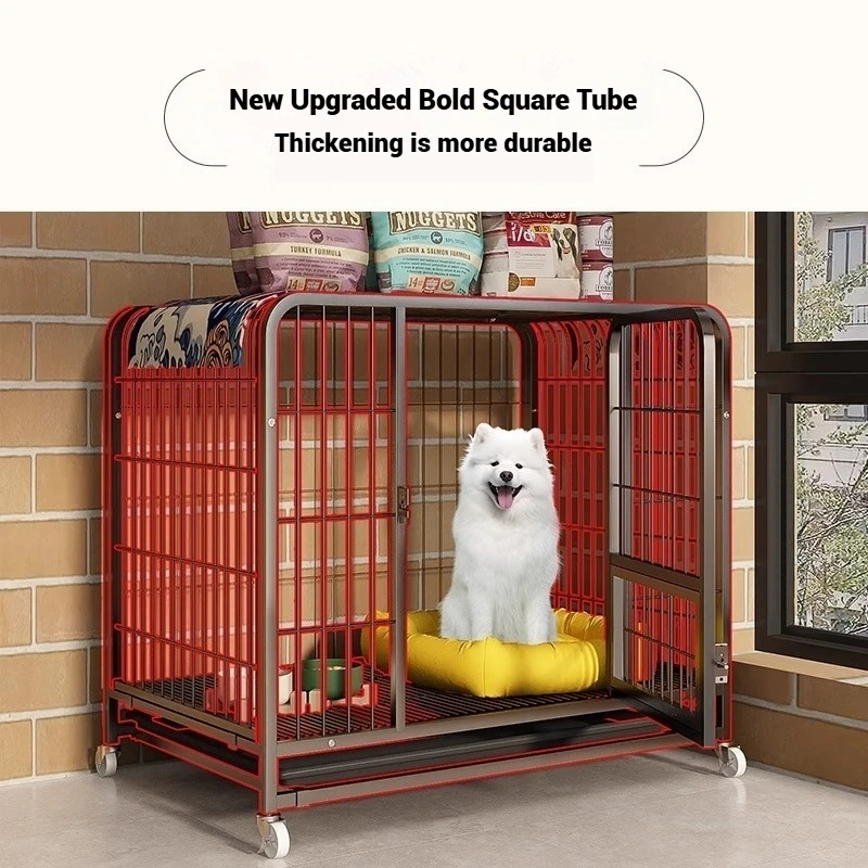 FishPrincess Simple Style Foldable Large Dog Crate Kennel Iron Material Belt Closure Box Animal Pet Cages