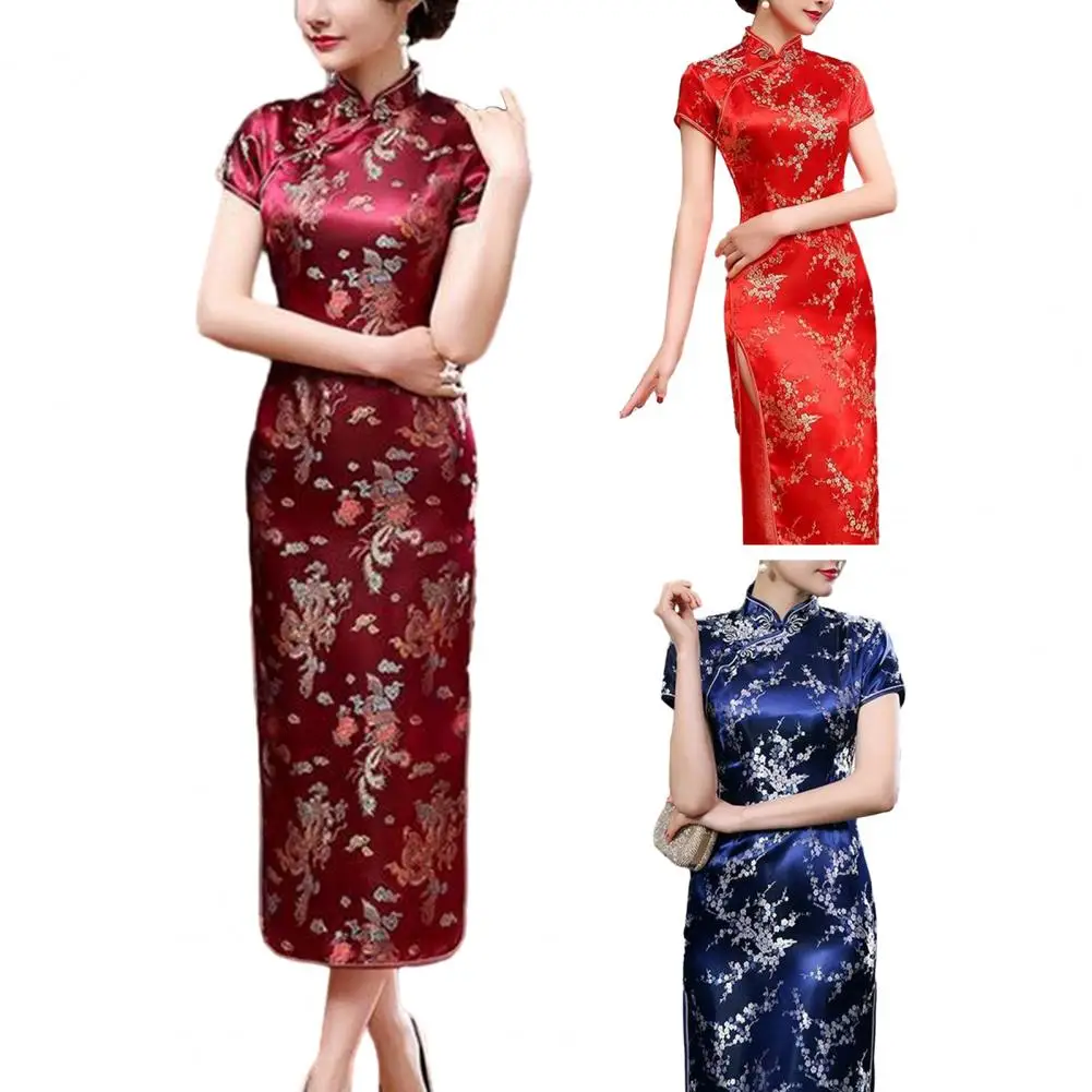 Vintage Old Shanghai Dragon&Phoenix Qipao Elegant Women Cheongsam Oversize 6XL Mandarin Collar Sexy Short Chinese Dress Vestidos