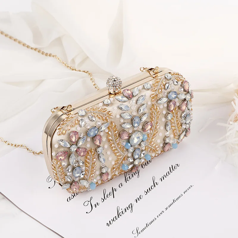 New Champagne Dinner Bag Colorful Rhinestone Handheld Bag European and American Style Women\'s Evening Dress Bag Storage Bag