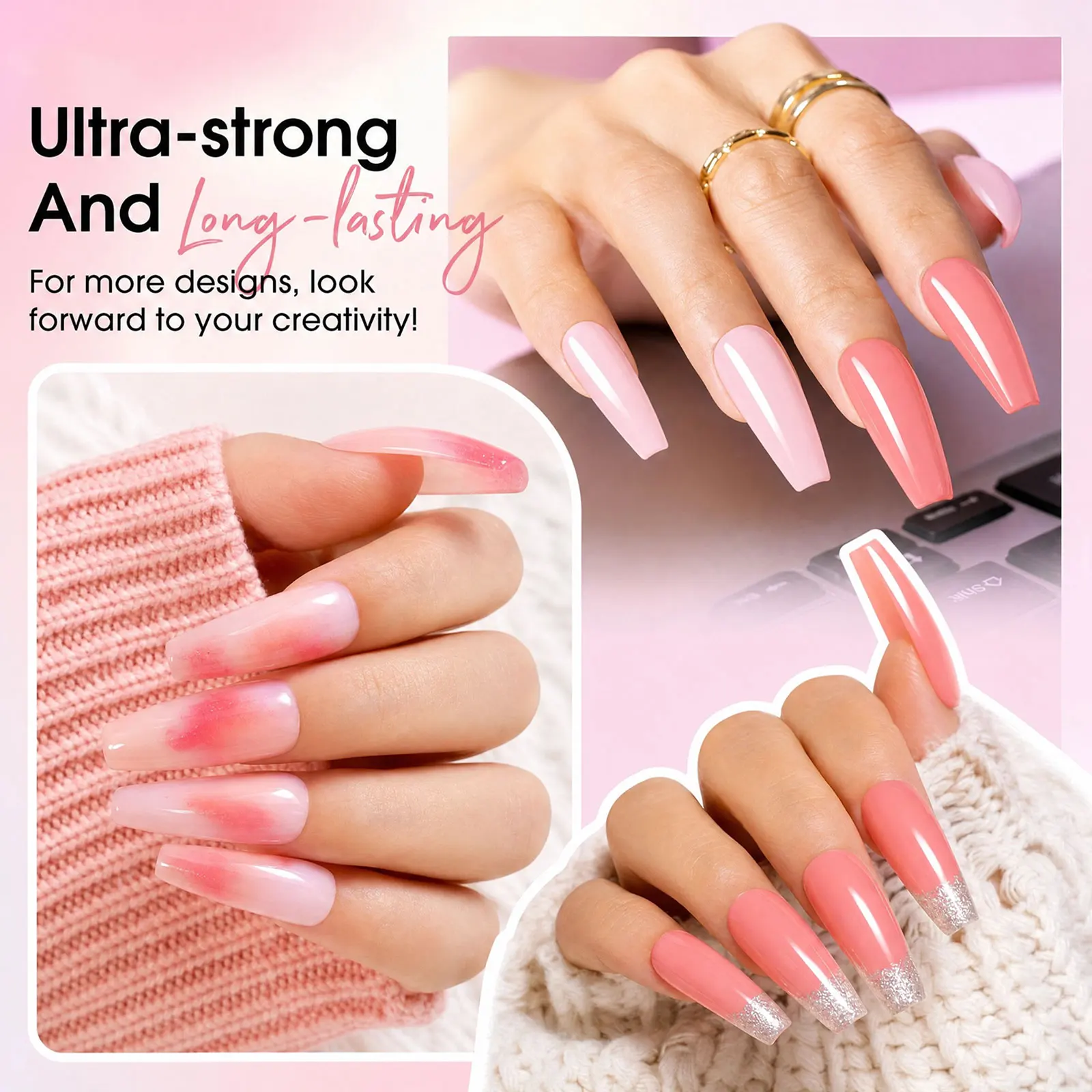 Ovanlee 2-Tube Form-Free Poly Gel Nail Kit – 30ml Builder Gel with Mini UV/LED Lamp, 100 Pcs Nail Tips, Files & Complete Liquids for Direct Application & Long-Lasting Extensions gallery 2