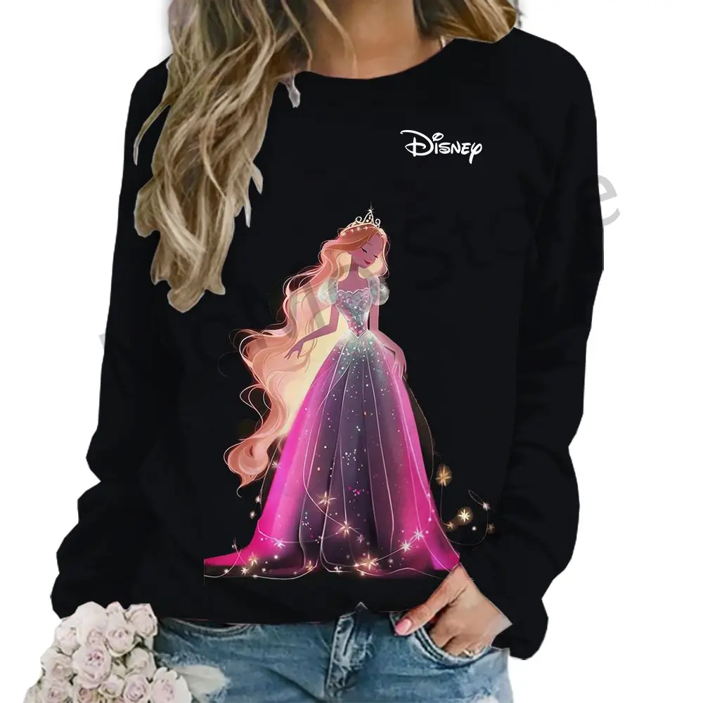 Disney princesa o pescoço moletom de manga longa feminino streetwear S-3XL novos pullovers adorável senhoras moda kawaii inverno y2k