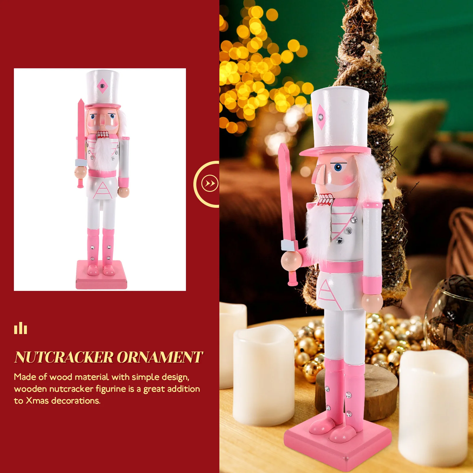 

1pc Wooden Nutcracker Soldier Christmas Decoration Tabletop Ornament Xmas Party Home Decor Desktop Festival Gift