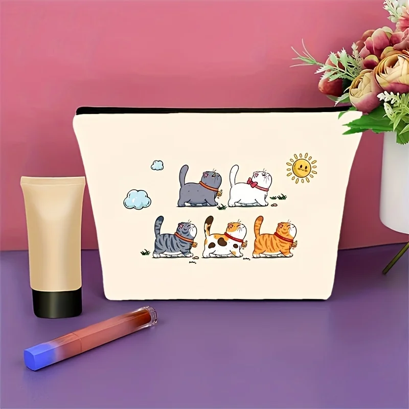 Funny Cat Walking Cosmetic Bag Makeup Bag Cute Travel Bag Birthday Gift Friend Gift for Women，Lightweight makeup organizer, a mu