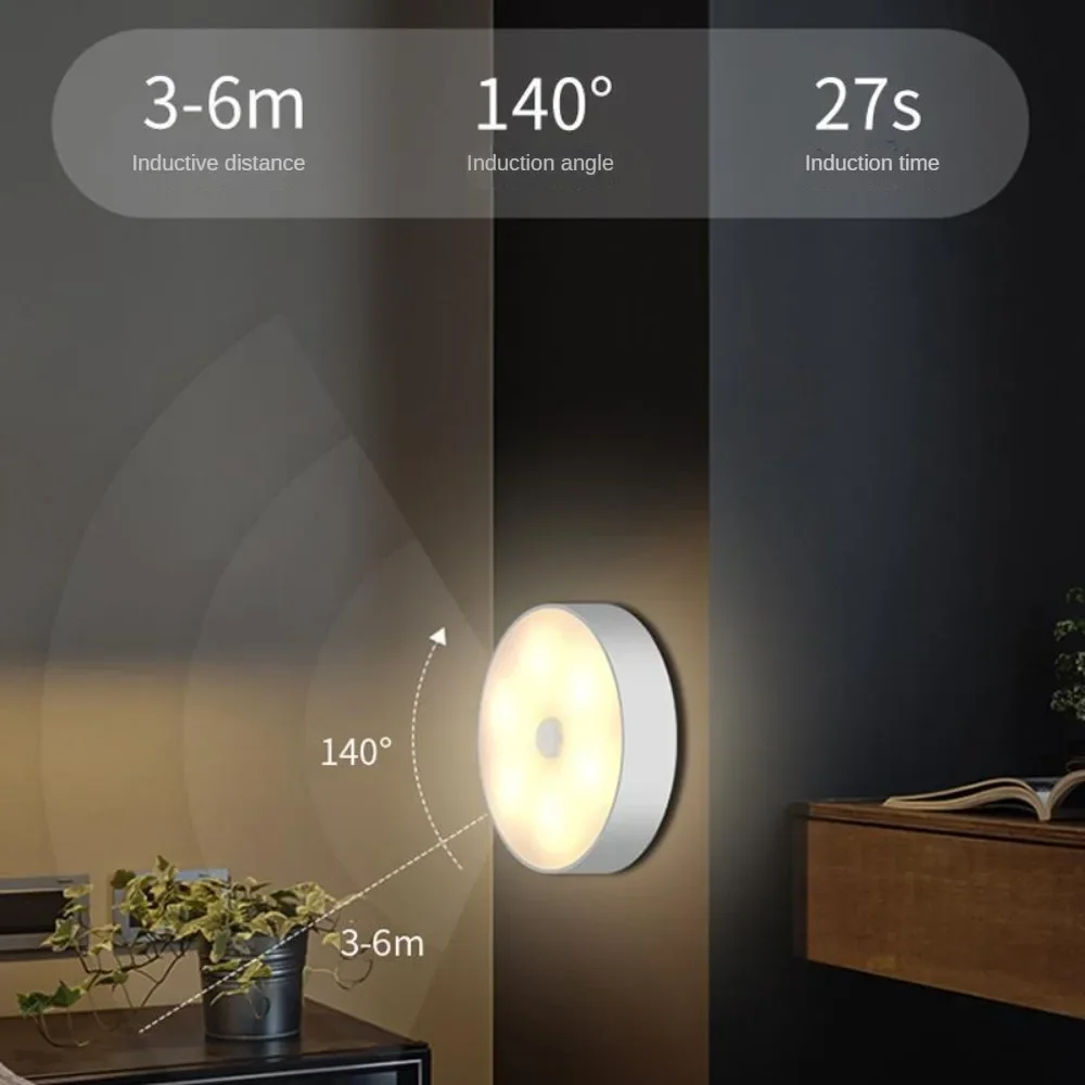 Charging Magnetic Suction Small Night Lamp LED Intelligent Human Body Induction Round Wardrobe Light Cabinet Bedside Wall Lamp