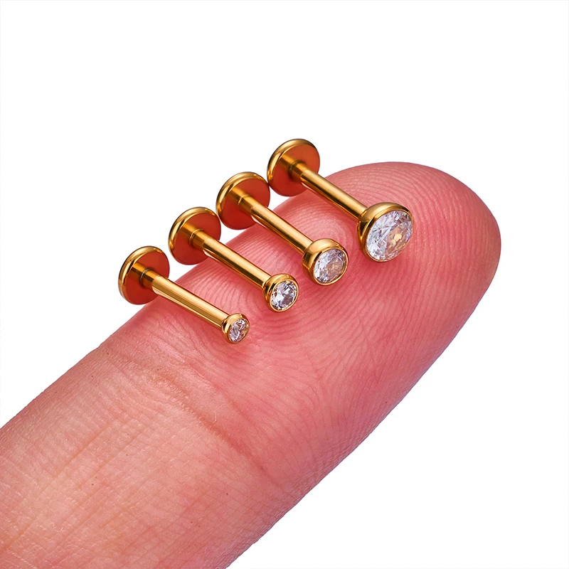 2/5Pcs ASTM F136 Titanium 3/4mm Heart CZ Labret Stud 16G Tragus Helix Cartilage Conch Flatback Earlobe Piercing Body Jewelry