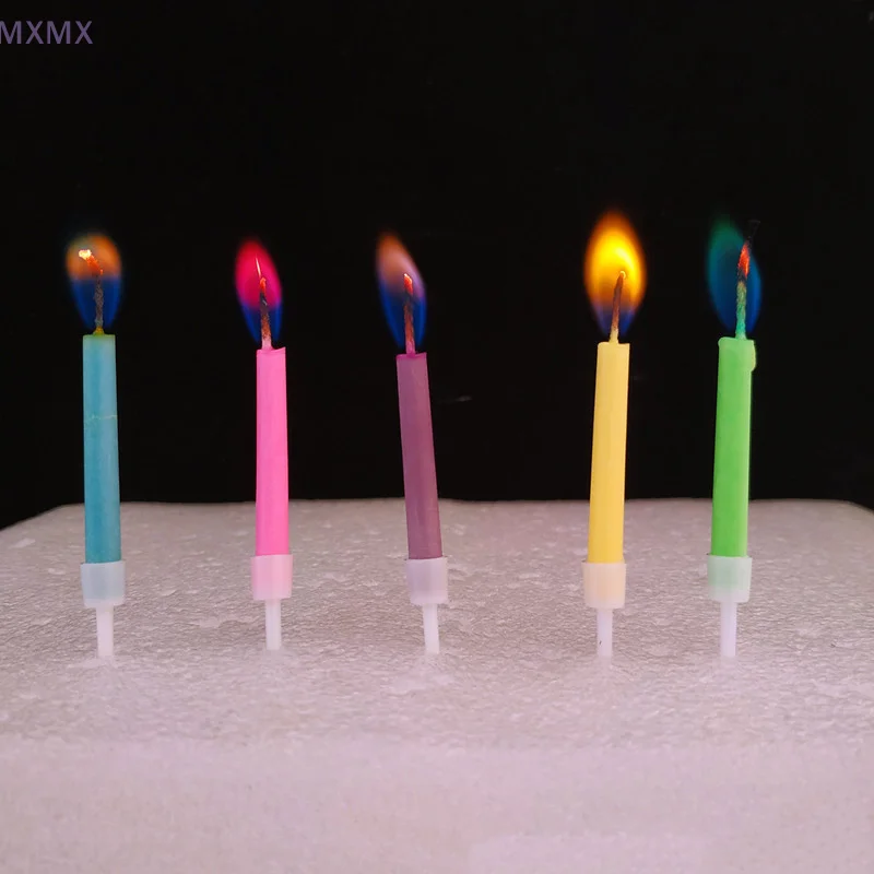Velas de llama coloridas, 5/6 unidades por paquete, velas para tarta de cumpleaños, fiesta de boda, decoración, suministros de fiesta para niños