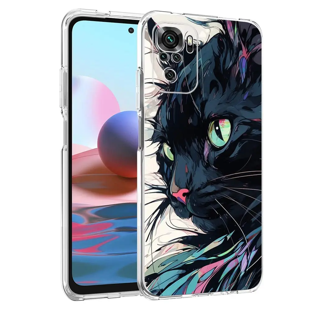 Phone Case For Xiaomi Redmi Note 13 12 5G 9S 9 8 10 11 Pro Plus 4G 9T 13C 12C10C 9C 9A 7 Cover cartoon lovely cat Art fashion