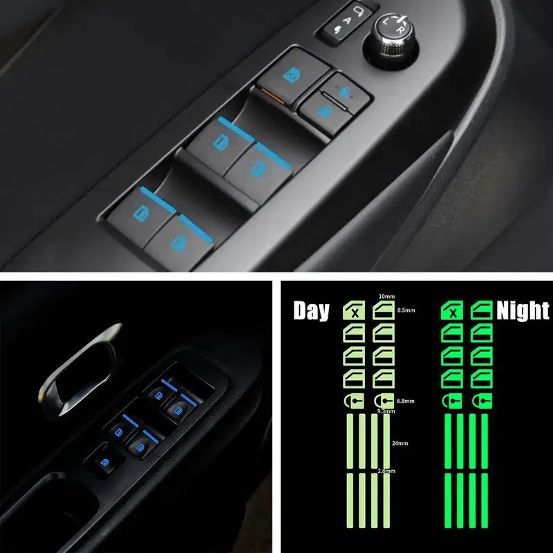 18Pcs Car Window Lift Button Luminous Stickers Universal Vehicle Control Panel Decals Car Interior Decorative Auto Accessories