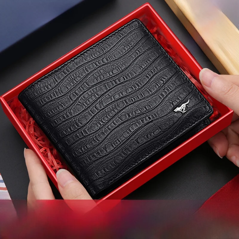 seventeen-wolves-men's-short-genuine-leather-wallet-multi-functional-youth-dad's-day-practical-gift-business-style-crocodile