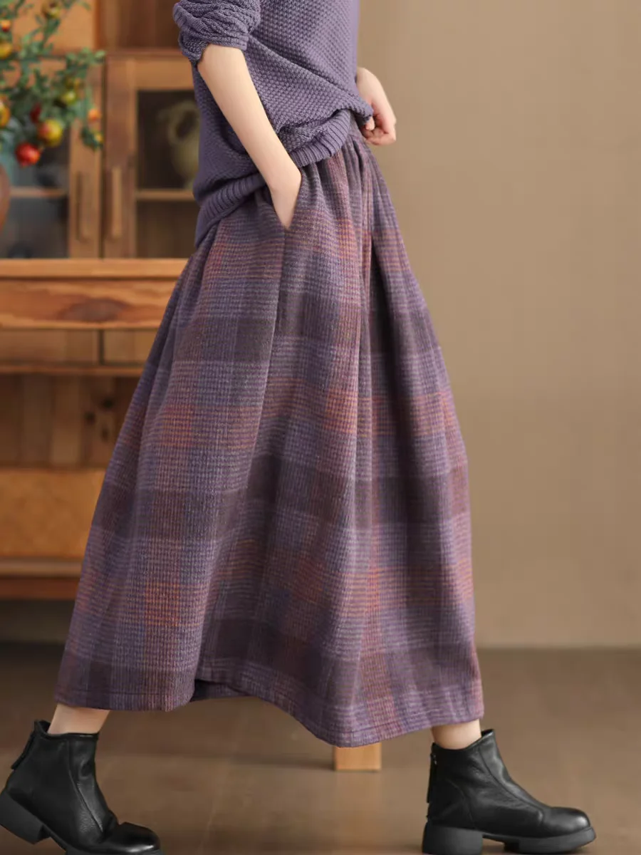 

Spring Autumn New Patchwork Plaid Woolen Skirt Women Temperament High Waist Slim A-Line Midi Skirt Vintage Versatile Skirts