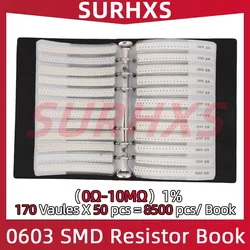 0603 1% SMD Resistor Sample Book RC0603 FR-07  0R~10M Tolerance 170 Values 50pcs 8500 pcs Resistors Kit 8500 PCS/BOOK