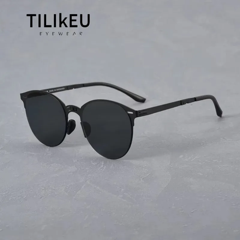 

Outdoor Travel Sunscreen Foldable Sunglasses UV400 Men's Portable Stainless Steel Oval Foldable Glasses Frame Beach Outing Party