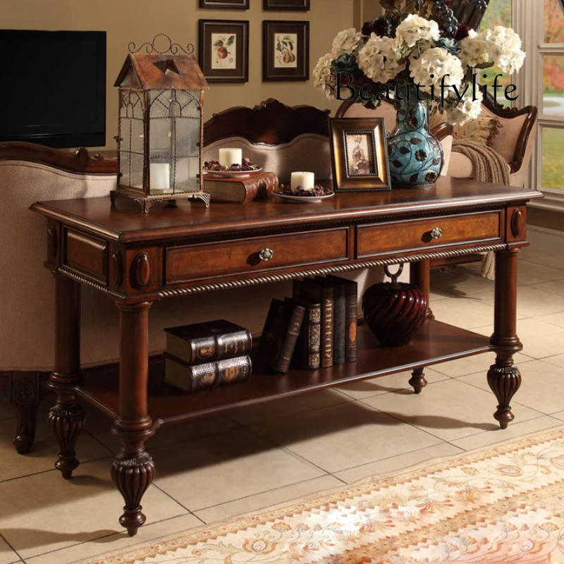 

American all-solid wood entrance table, simple European wall table, living room foyer entrance cabinet supply table