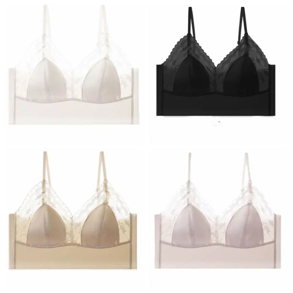 Reggiseno senza cuciture in pizzo sottile alla moda Reggiseni senza fili antiurto a V profondo Fiore in rete Biancheria intima anti-cedimento per regali da donna