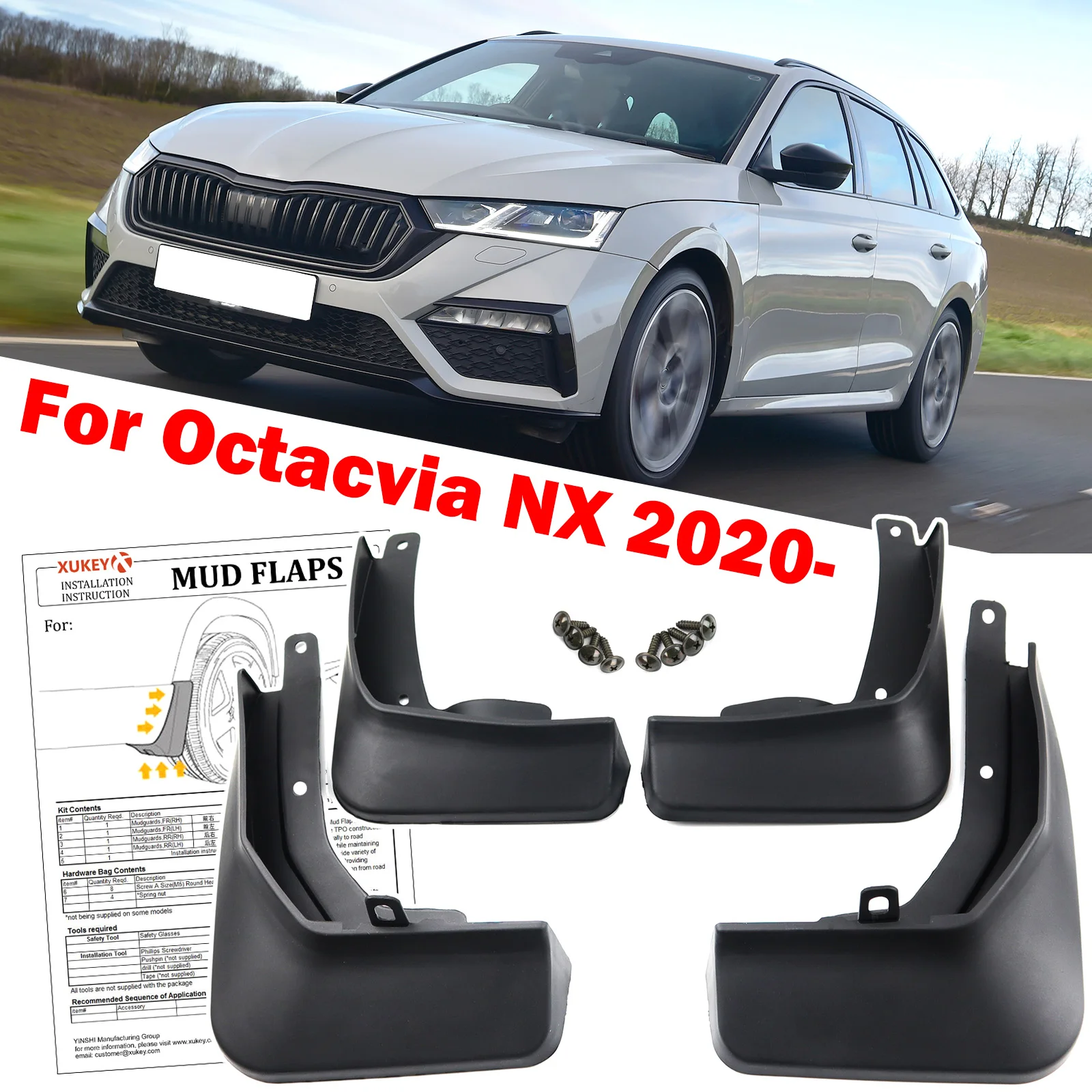 

4x Mud Flaps For Skoda Octavia NX A8 RS Sedan Liftback Estate 2020 2021 2022 MudFlap Splash Guards Mudguards Fender Protector