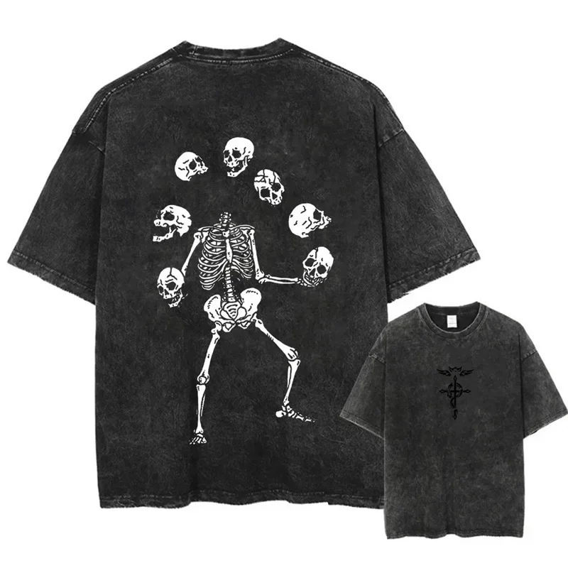 Koszulka damska z nadrukiem anime Fullmetal Alchemist, styl retro, kwasowy, bawełna Hara, okrągły dekolt, krótki rękaw, modny top.